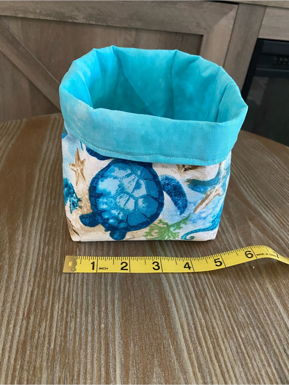 Handmade Sea Turtle Fabric Storage Bin in Aqua